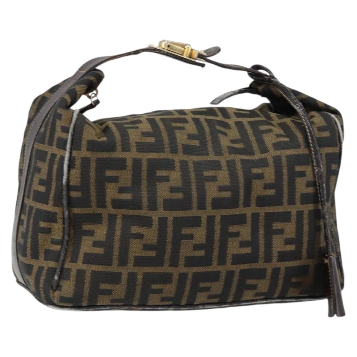 FENDI Zucca Canvas Hand Bag Black Brown gold Auth 149724
