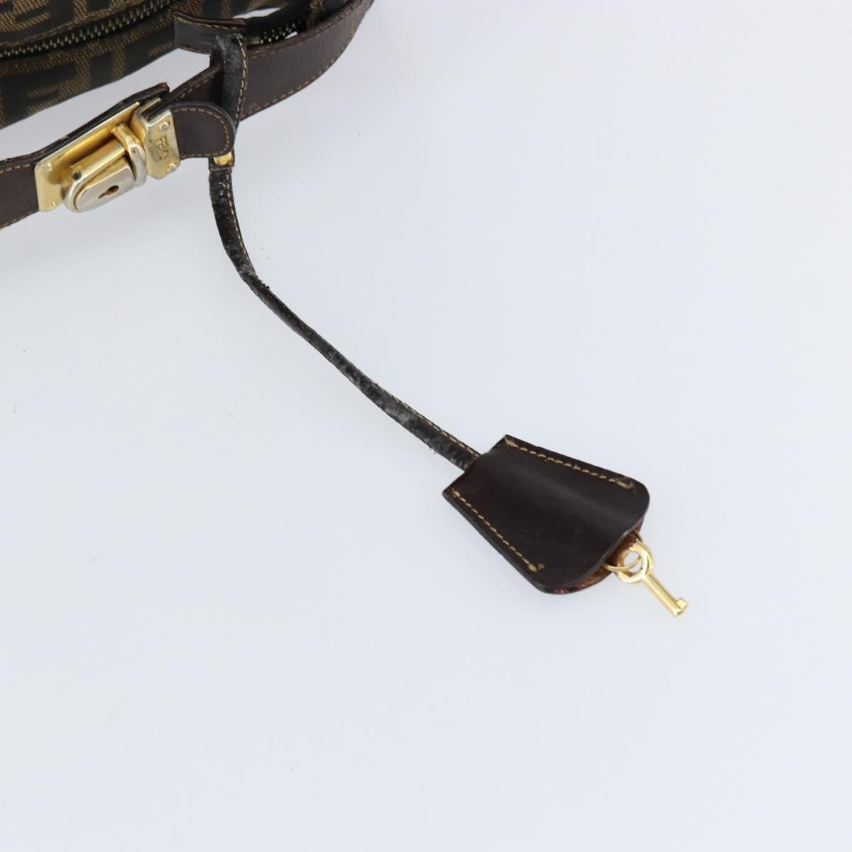 FENDI Zucca Canvas Hand Bag Black Brown gold Auth 149724