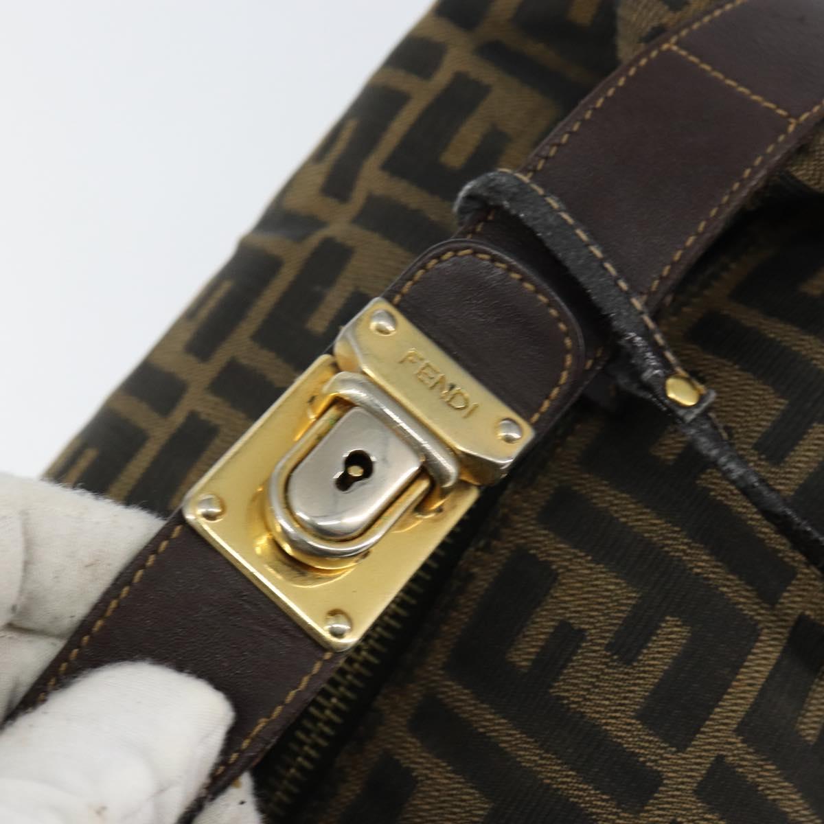FENDI Zucca Canvas Hand Bag Black Brown gold Auth 149724