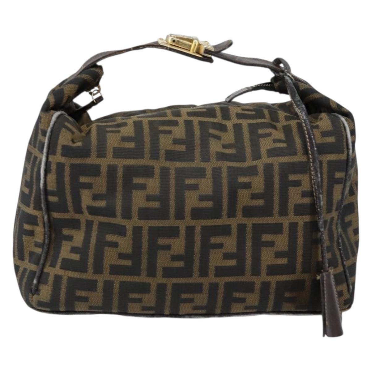 FENDI Zucca Canvas Hand Bag Black Brown gold Auth 149724