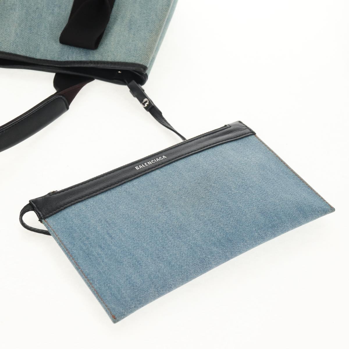 BALENCIAGA Navy Cabas S Hand Bag PVC Leather Blue Silver 339933 Auth 149725