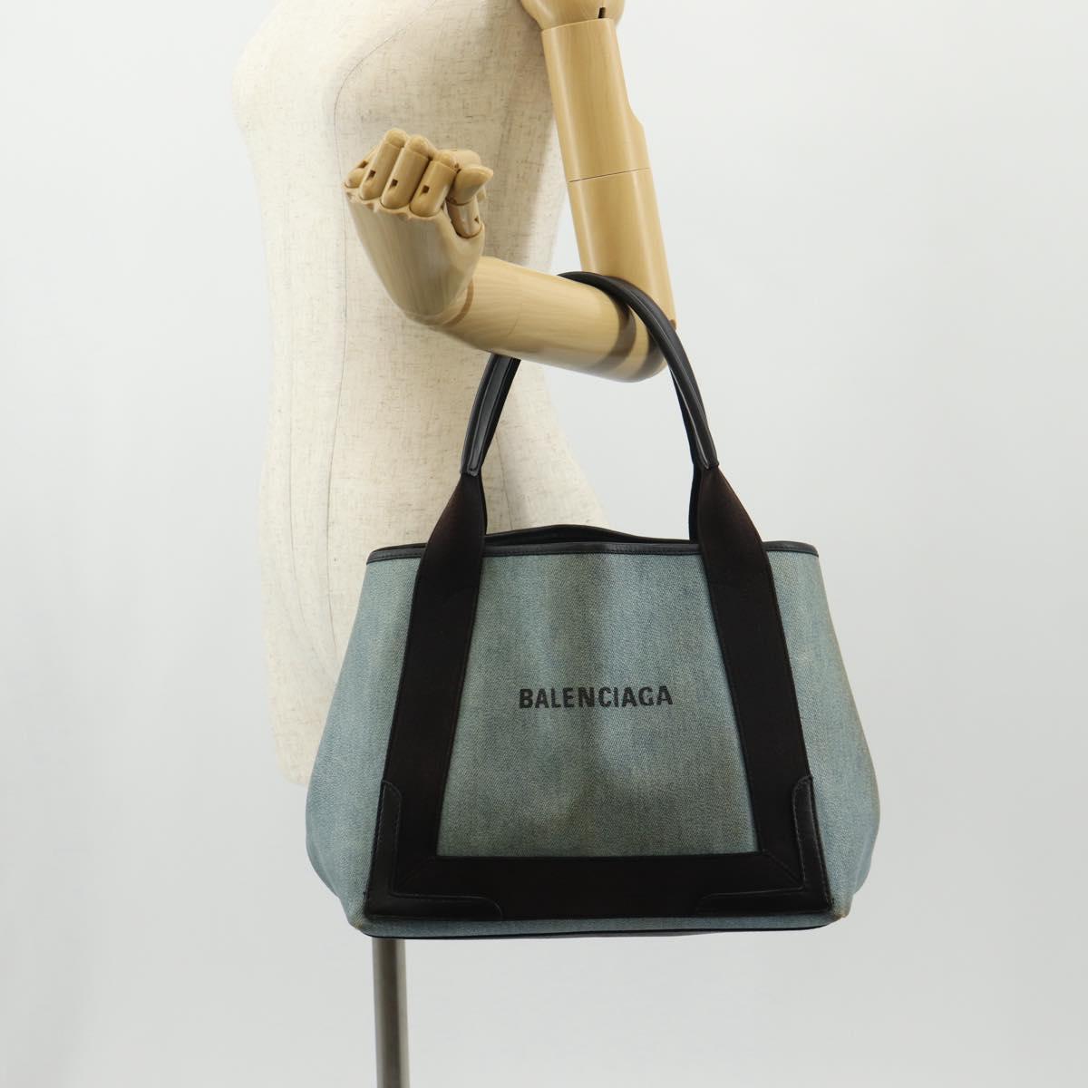 BALENCIAGA Navy Cabas S Hand Bag PVC Leather Blue Silver 339933 Auth 149725