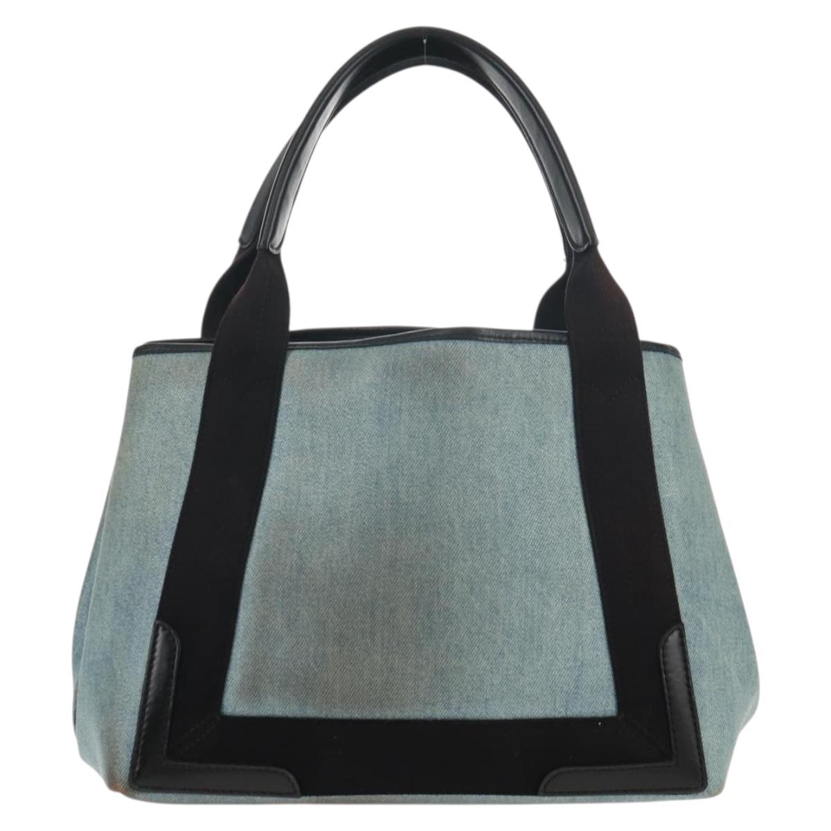 BALENCIAGA Navy Cabas S Hand Bag PVC Leather Blue Silver 339933 Auth 149725