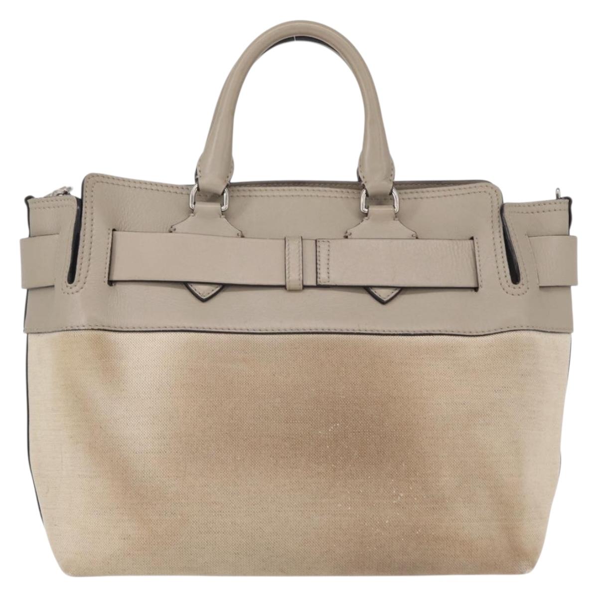 BURBERRY Medium Belt Bag Hand Bag Canvas 2way Beige Silver Auth 149727