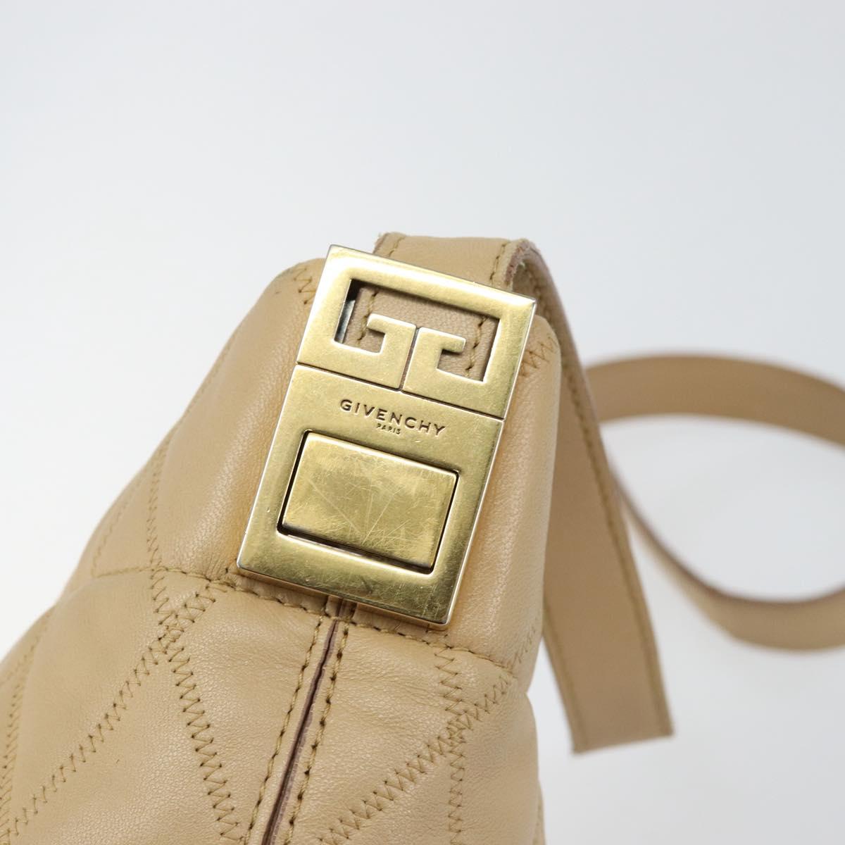 GIVENCHY Shoulder Bag Leather Beige Gold Auth 149731