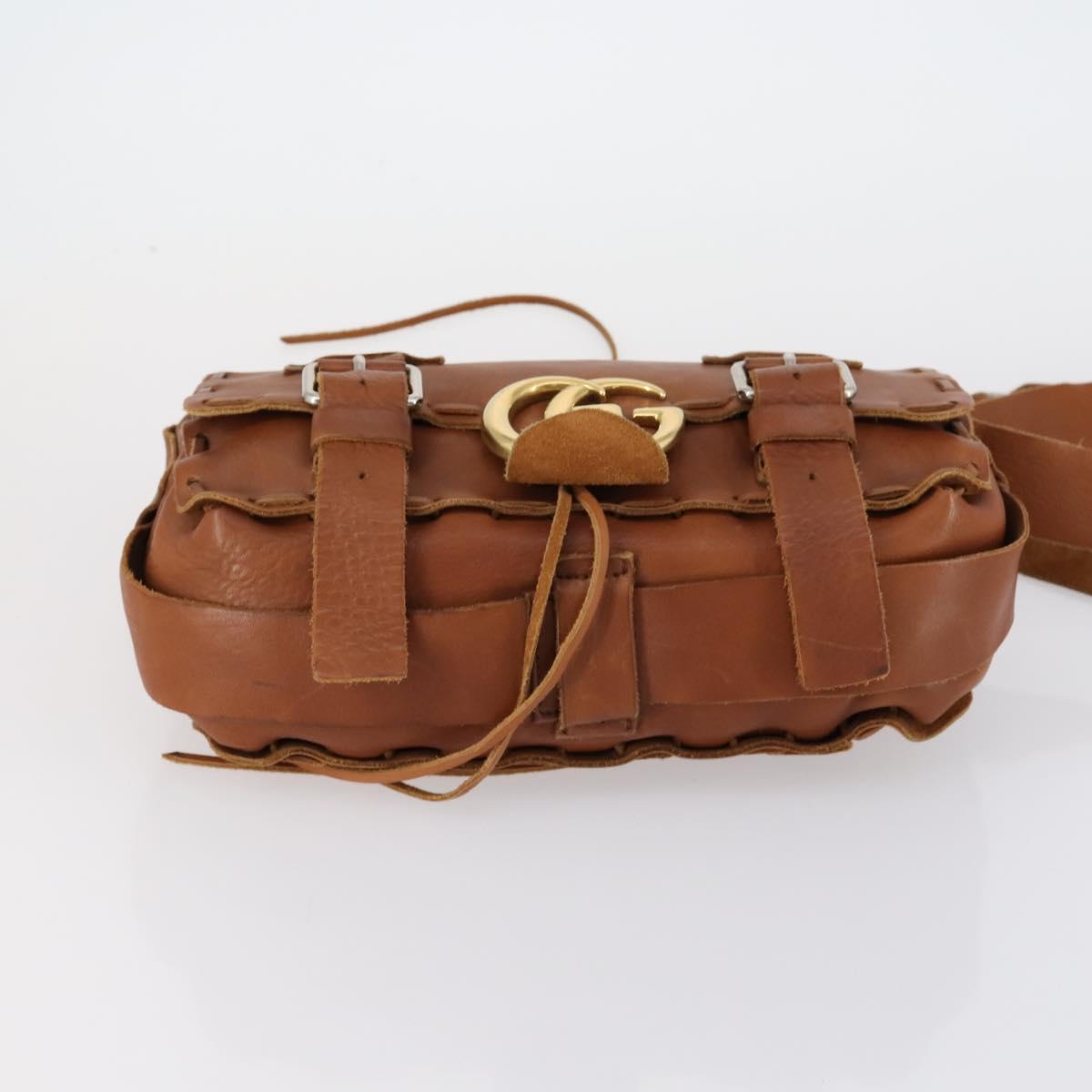 GUCCI GG Marmont Shoulder Bag Leather Brown Gold 414481 Auth 149746