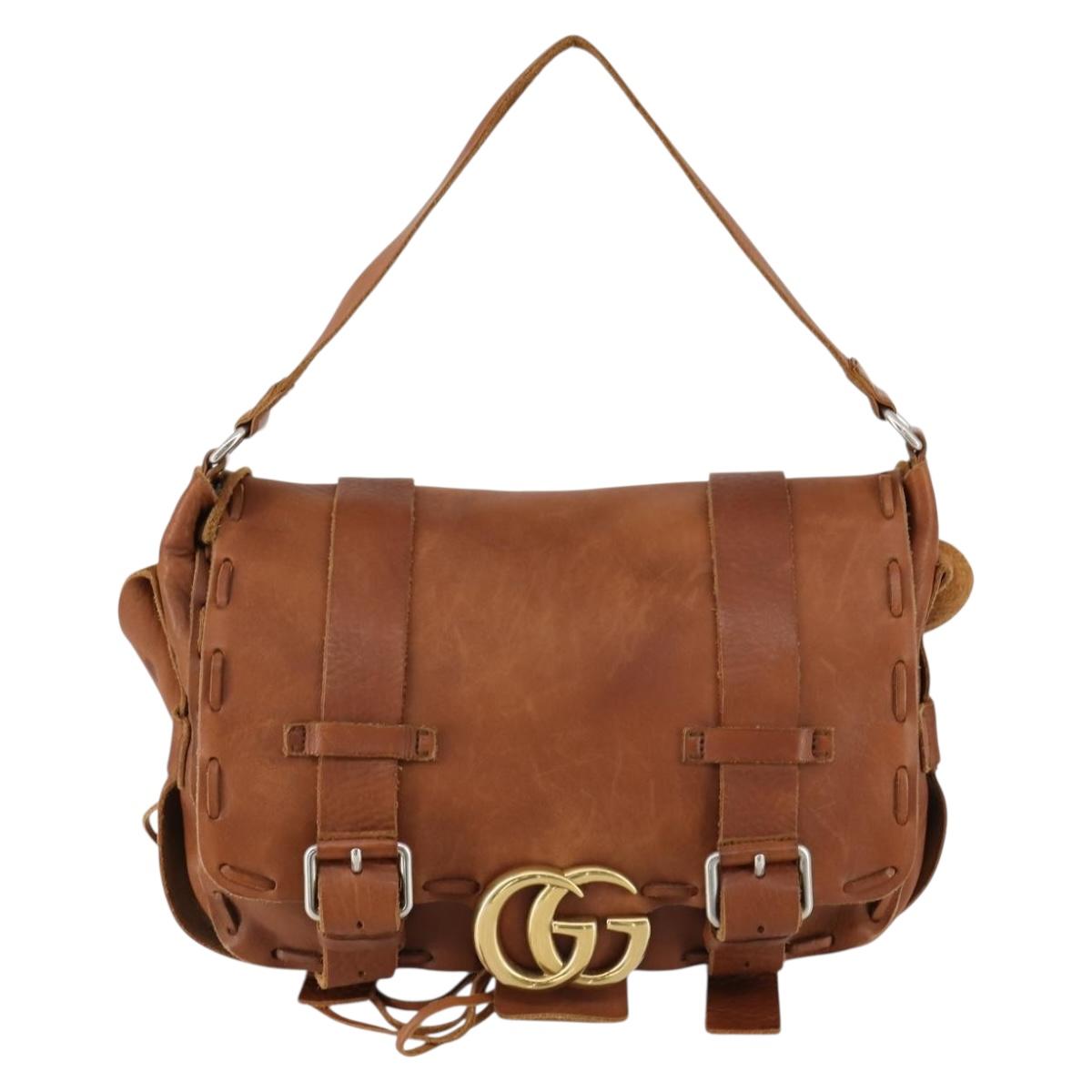 GUCCI GG Marmont Shoulder Bag Leather Brown Gold 414481 Auth 149746