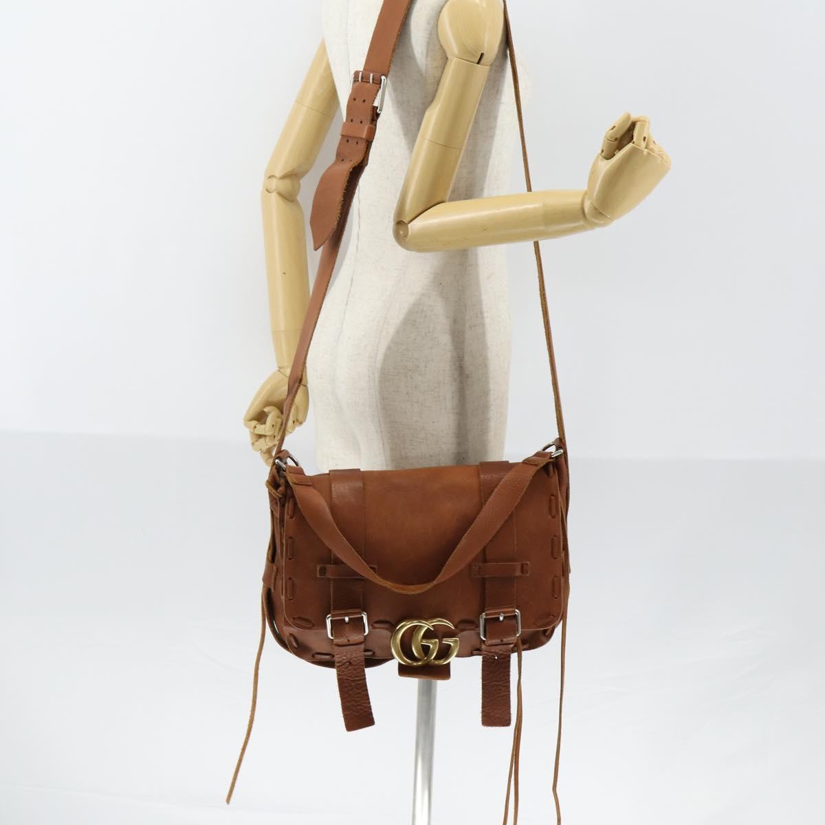 GUCCI GG Marmont Shoulder Bag Leather Brown Gold 414481 Auth 149746