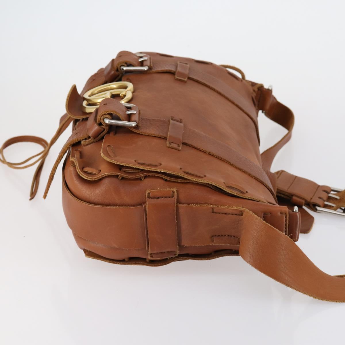 GUCCI GG Marmont Shoulder Bag Leather Brown Gold 414481 Auth 149746