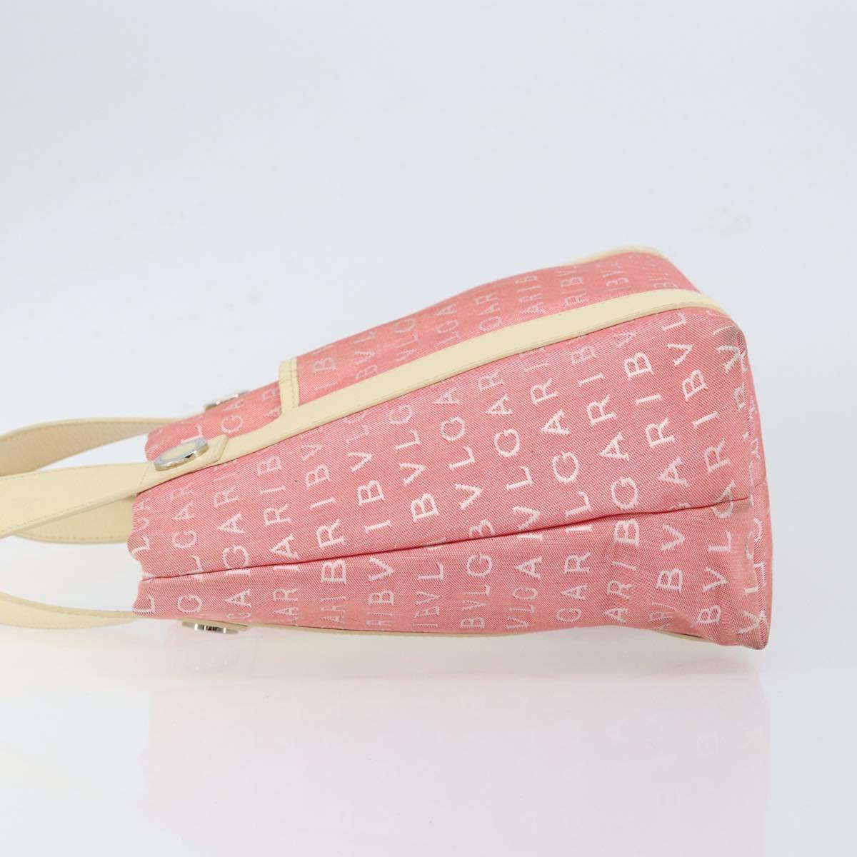 BVLGARI Logo Mania Hand Bag Canvas Pink Silver Auth 149749