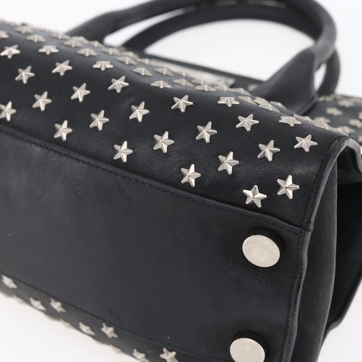 Jimmy Choo Studs Hand Bag Leather Black Silver Auth 149751