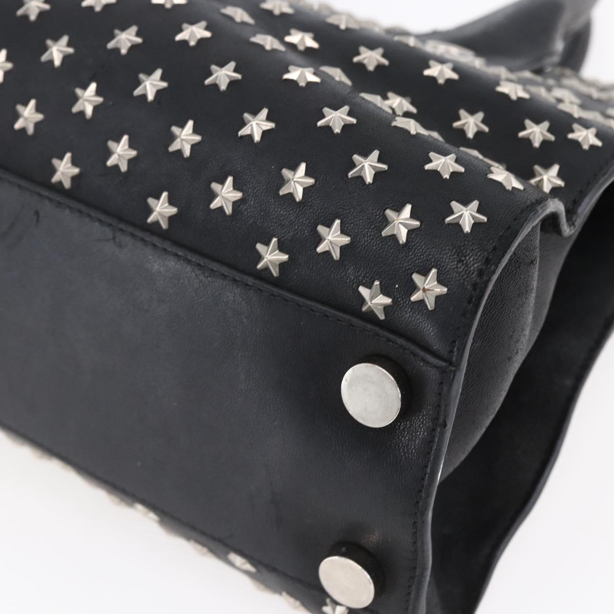 Jimmy Choo Studs Hand Bag Leather Black Silver Auth 149751