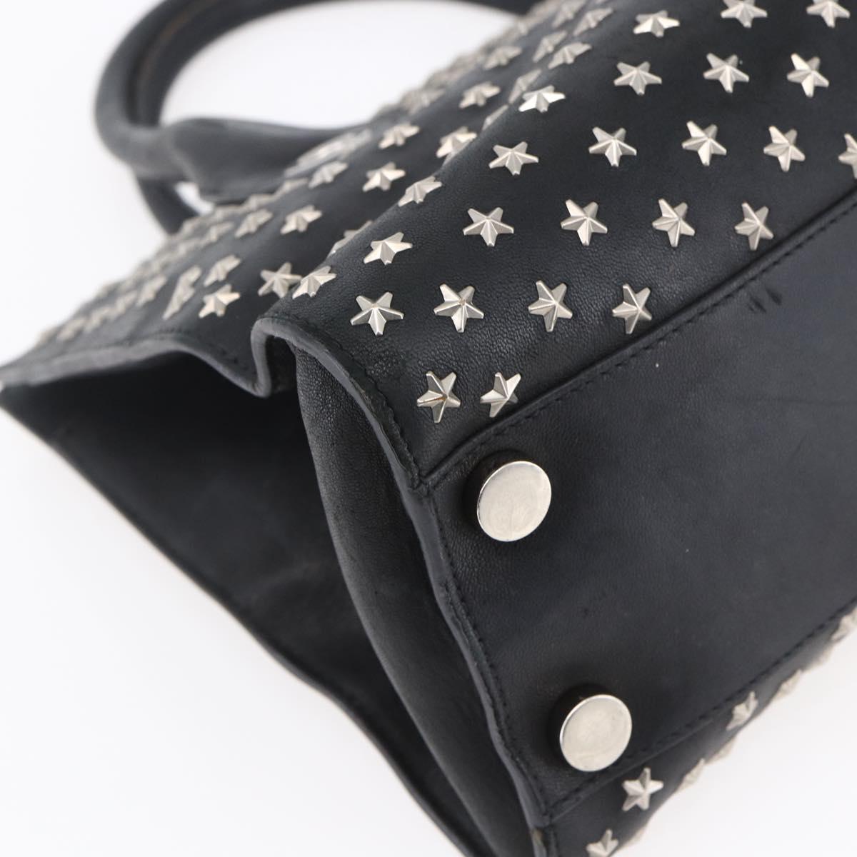 Jimmy Choo Studs Hand Bag Leather Black Silver Auth 149751