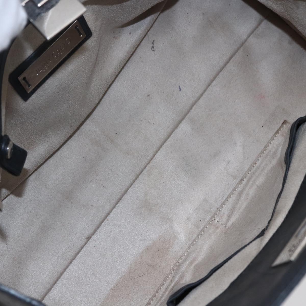 Jimmy Choo Studs Hand Bag Leather Black Silver Auth 149751