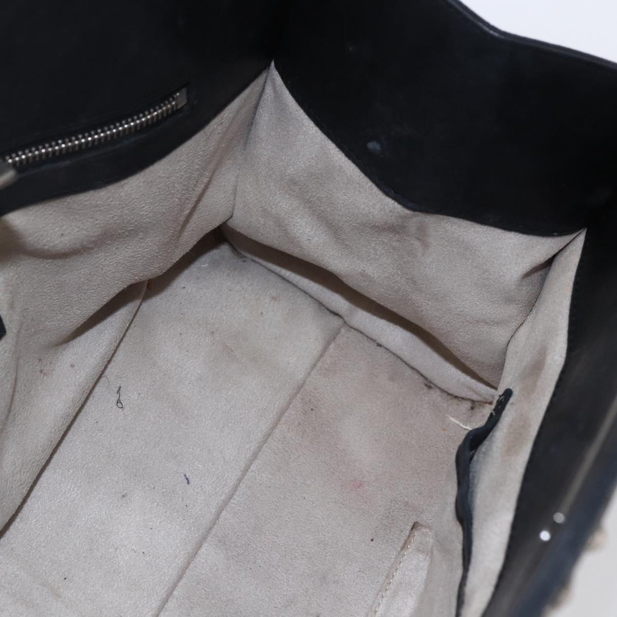 Jimmy Choo Studs Hand Bag Leather Black Silver Auth 149751