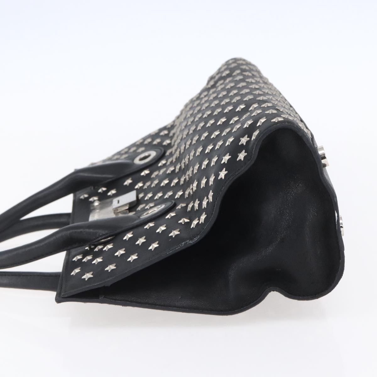 Jimmy Choo Studs Hand Bag Leather Black Silver Auth 149751