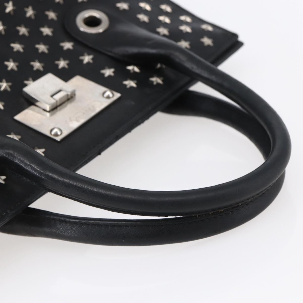 Jimmy Choo Studs Hand Bag Leather Black Silver Auth 149751