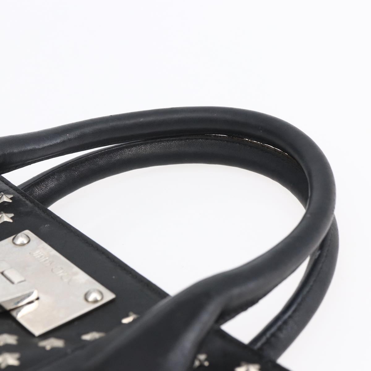 Jimmy Choo Studs Hand Bag Leather Black Silver Auth 149751