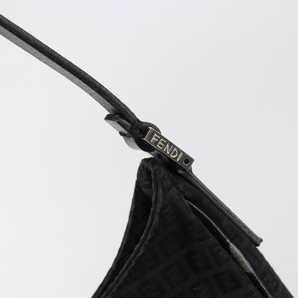 FENDI Zucchino Canvas Shoulder Bag Black Silver Auth 149754