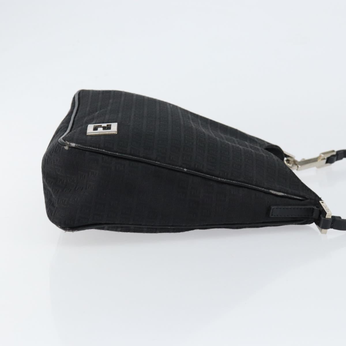 FENDI Zucchino Canvas Shoulder Bag Black Silver Auth 149754