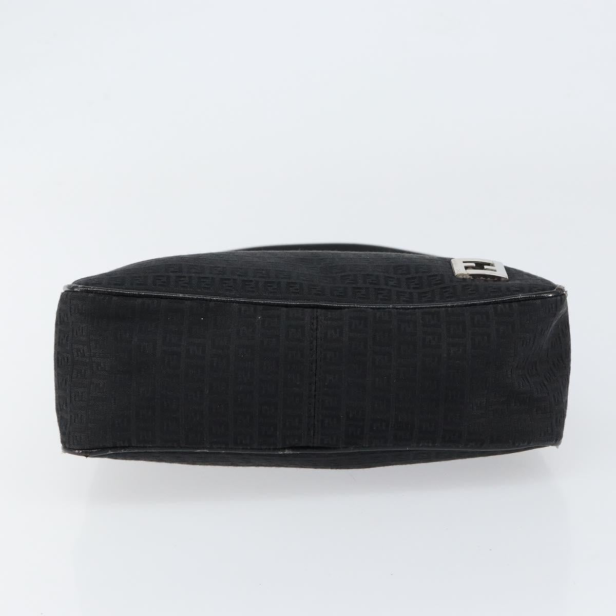 FENDI Zucchino Canvas Shoulder Bag Black Silver Auth 149754