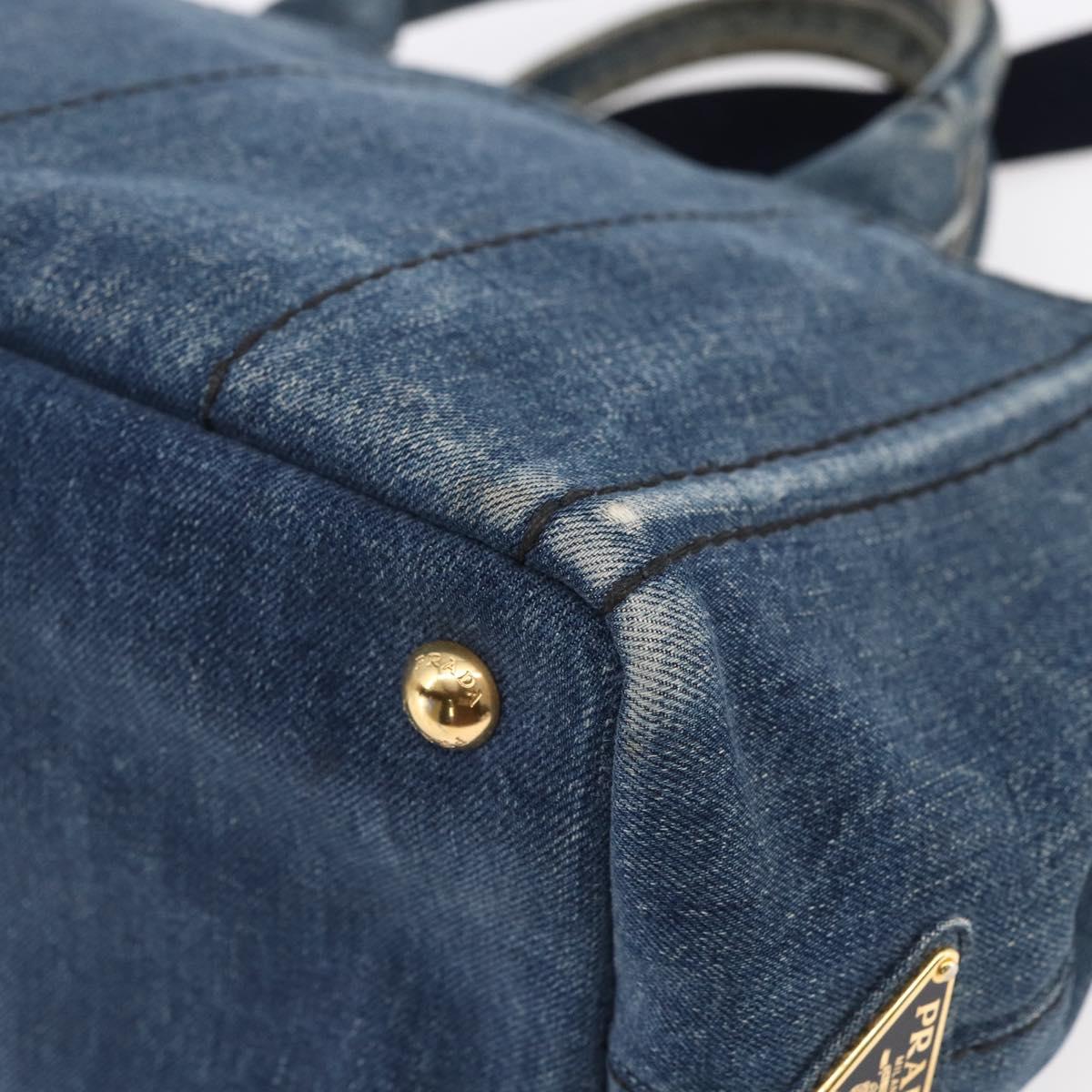 PRADA Canapa PM Hand Bag Denim 2way Blue Gold Auth 149755