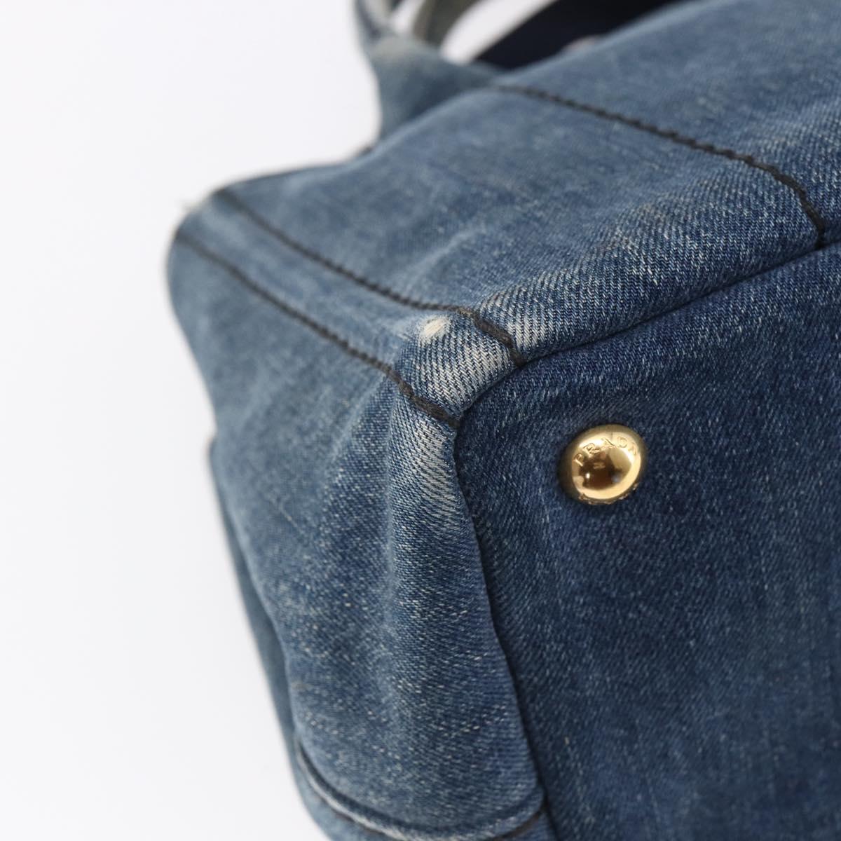 PRADA Canapa PM Hand Bag Denim 2way Blue Gold Auth 149755