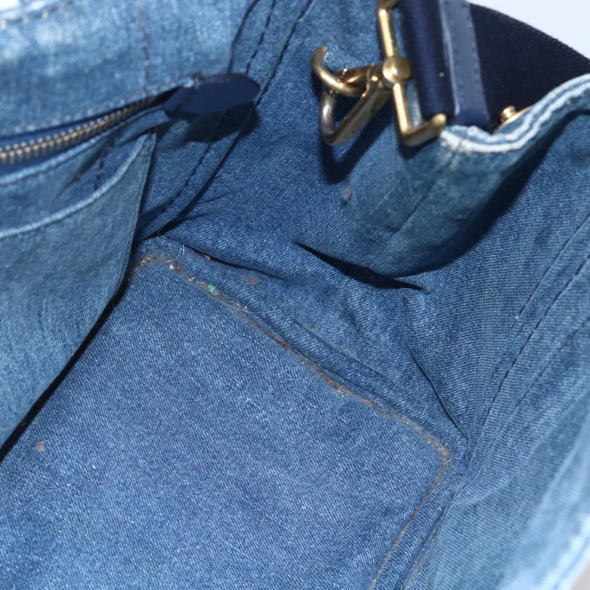 PRADA Canapa PM Hand Bag Denim 2way Blue Gold Auth 149755