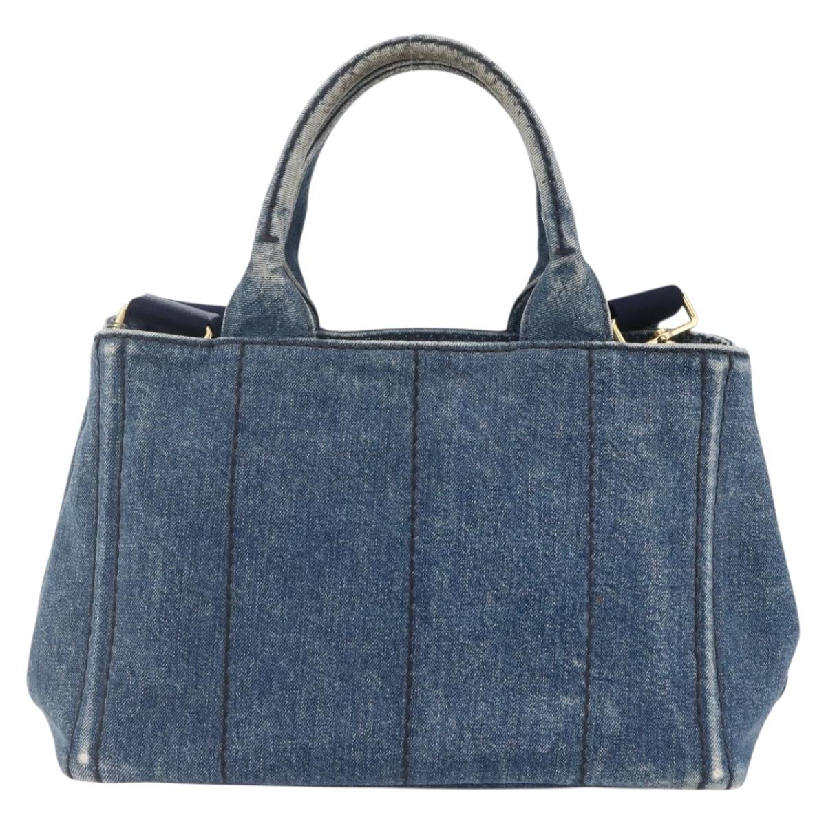 PRADA Canapa PM Hand Bag Denim 2way Blue Gold Auth 149755