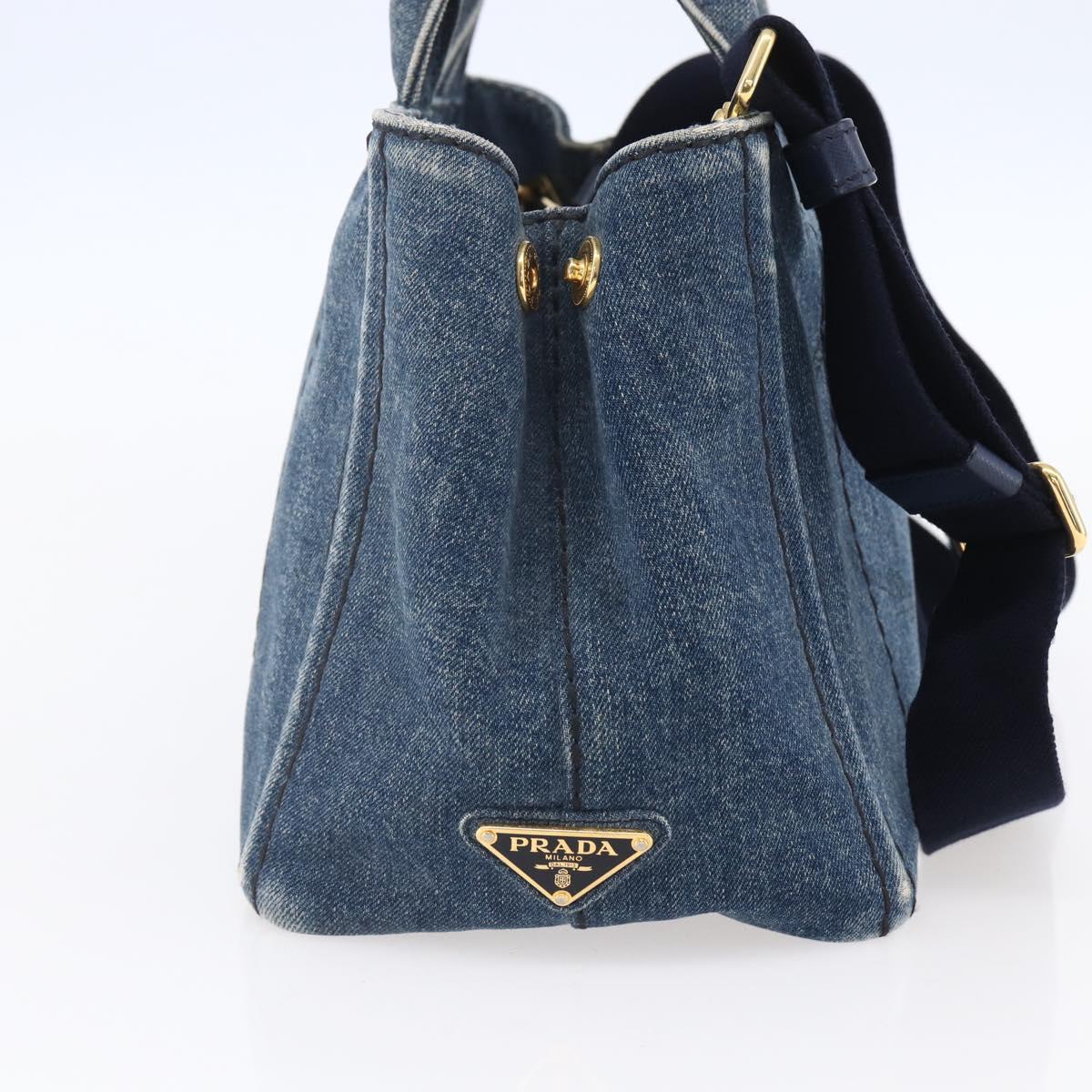 PRADA Canapa PM Hand Bag Denim 2way Blue Gold Auth 149755