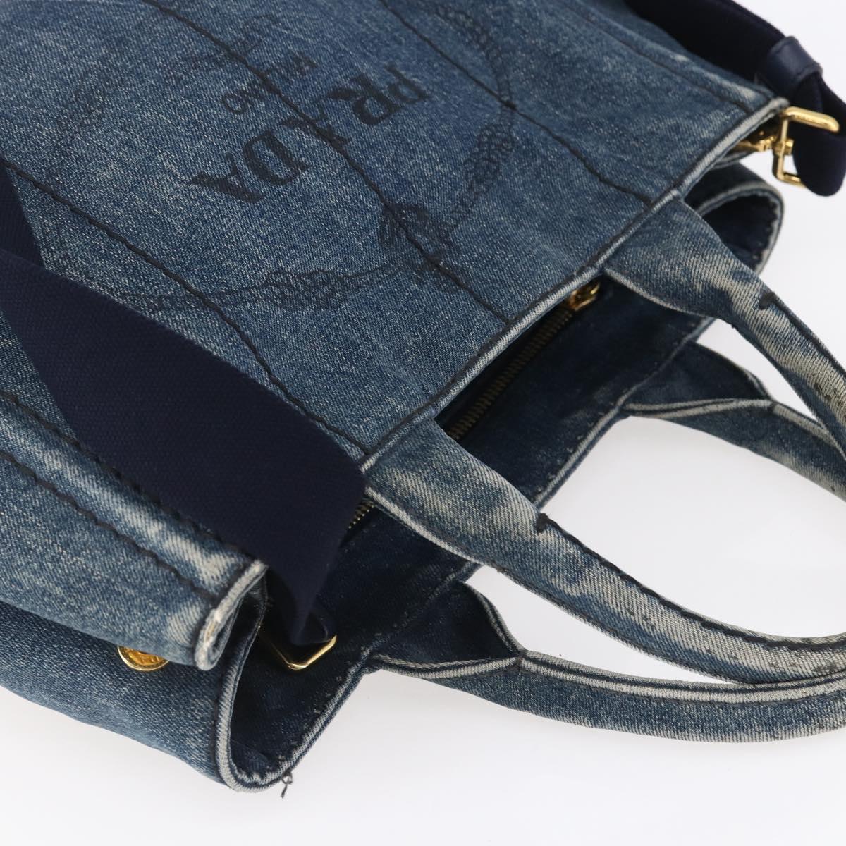PRADA Canapa PM Hand Bag Denim 2way Blue Gold Auth 149755