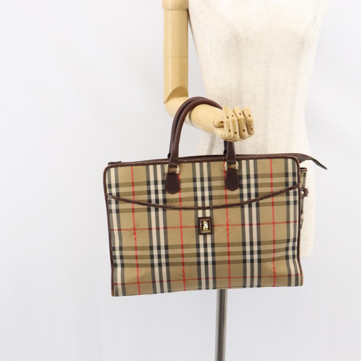 Burberrys Nova Check Business Bag Canvas Beige Gold Auth 149757