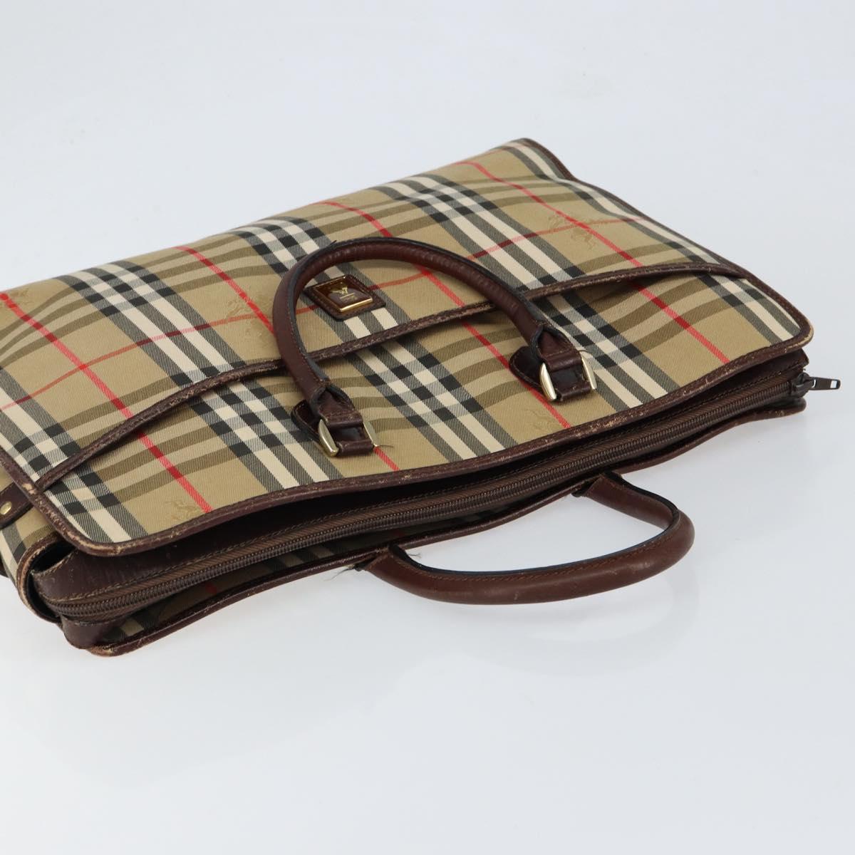 Burberrys Nova Check Business Bag Canvas Beige Gold Auth 149757