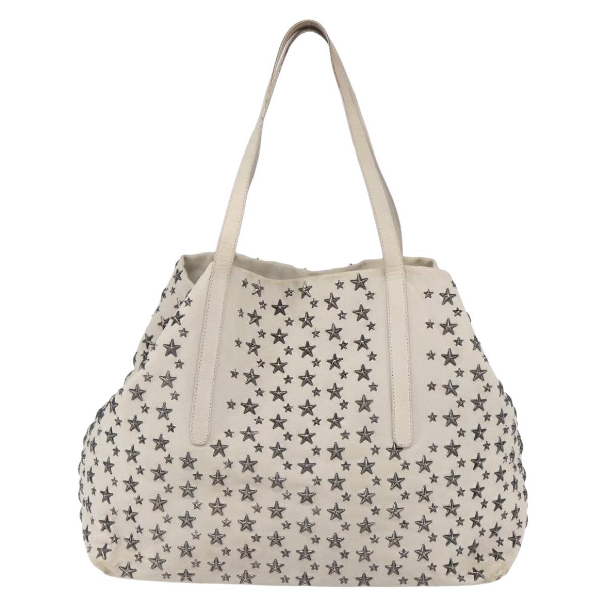 Jimmy Choo Studs Tote Bag Leather White Auth 149758