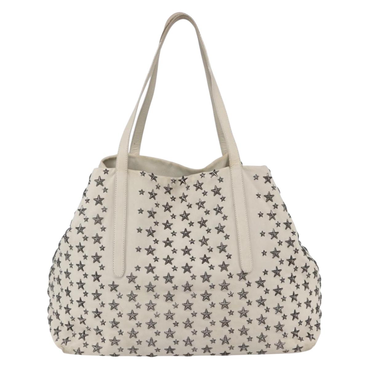 Jimmy Choo Studs Tote Bag Leather White Auth 149758