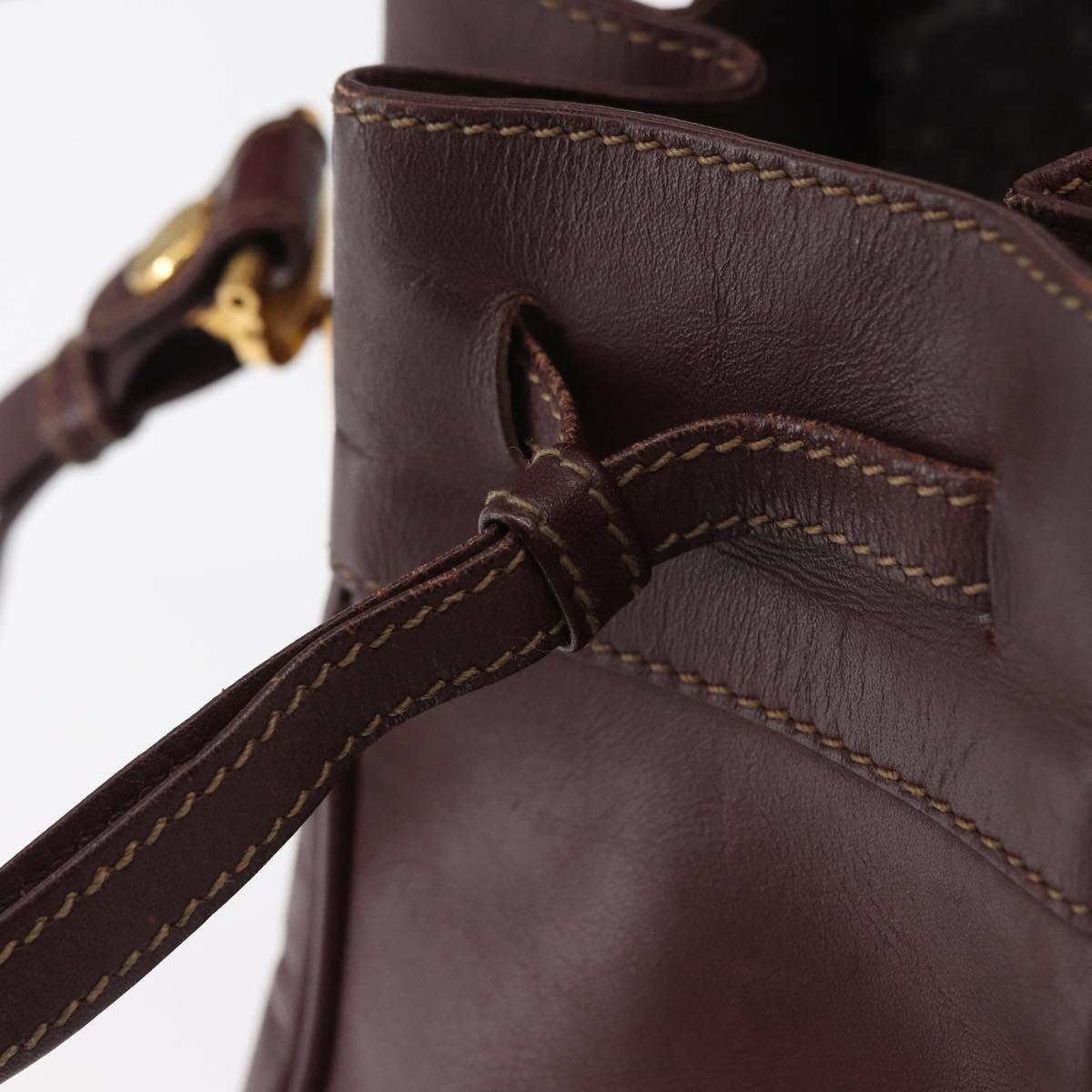 CARTIER Must Line Shoulder Bag Leather Bordeaux Gold Auth 149759