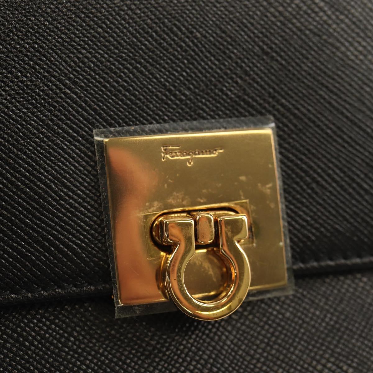 Salvatore Ferragamo Gancini Bifold Wallet Leather Black Gold Auth 149762AV