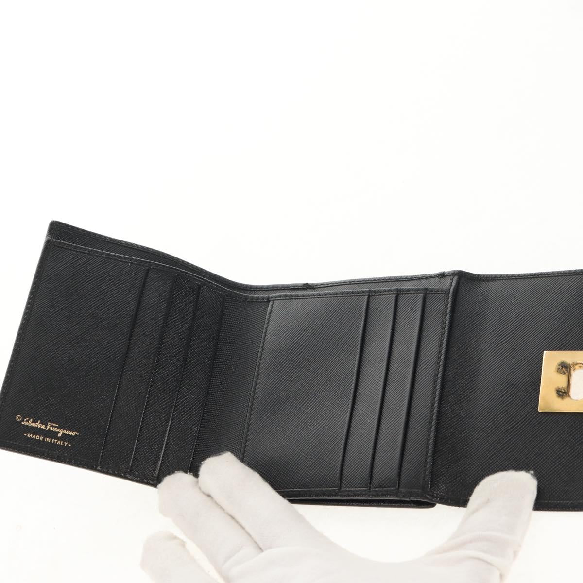 Salvatore Ferragamo Gancini Bifold Wallet Leather Black Gold Auth 149762AV