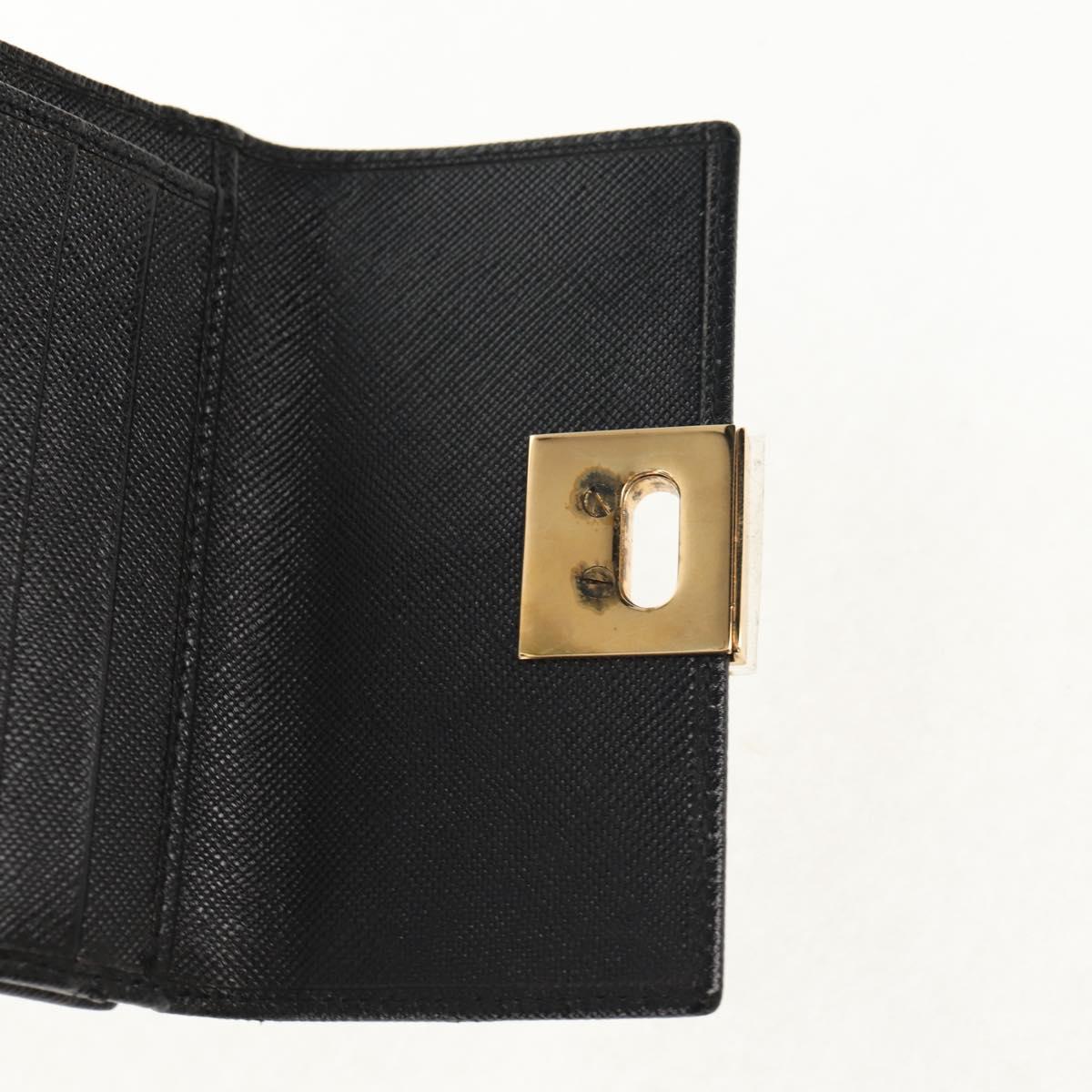 Salvatore Ferragamo Gancini Bifold Wallet Leather Black Gold Auth 149762AV