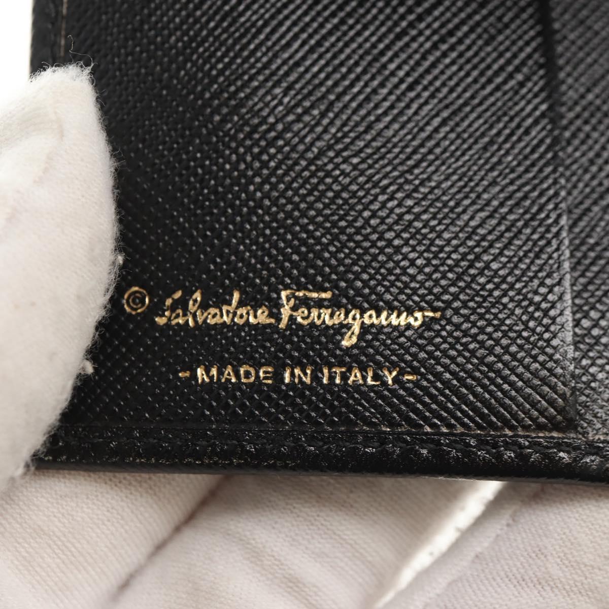 Salvatore Ferragamo Gancini Bifold Wallet Leather Black Gold Auth 149762AV