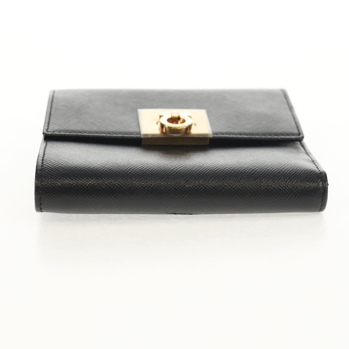 Salvatore Ferragamo Gancini Bifold Wallet Leather Black Gold Auth 149762AV