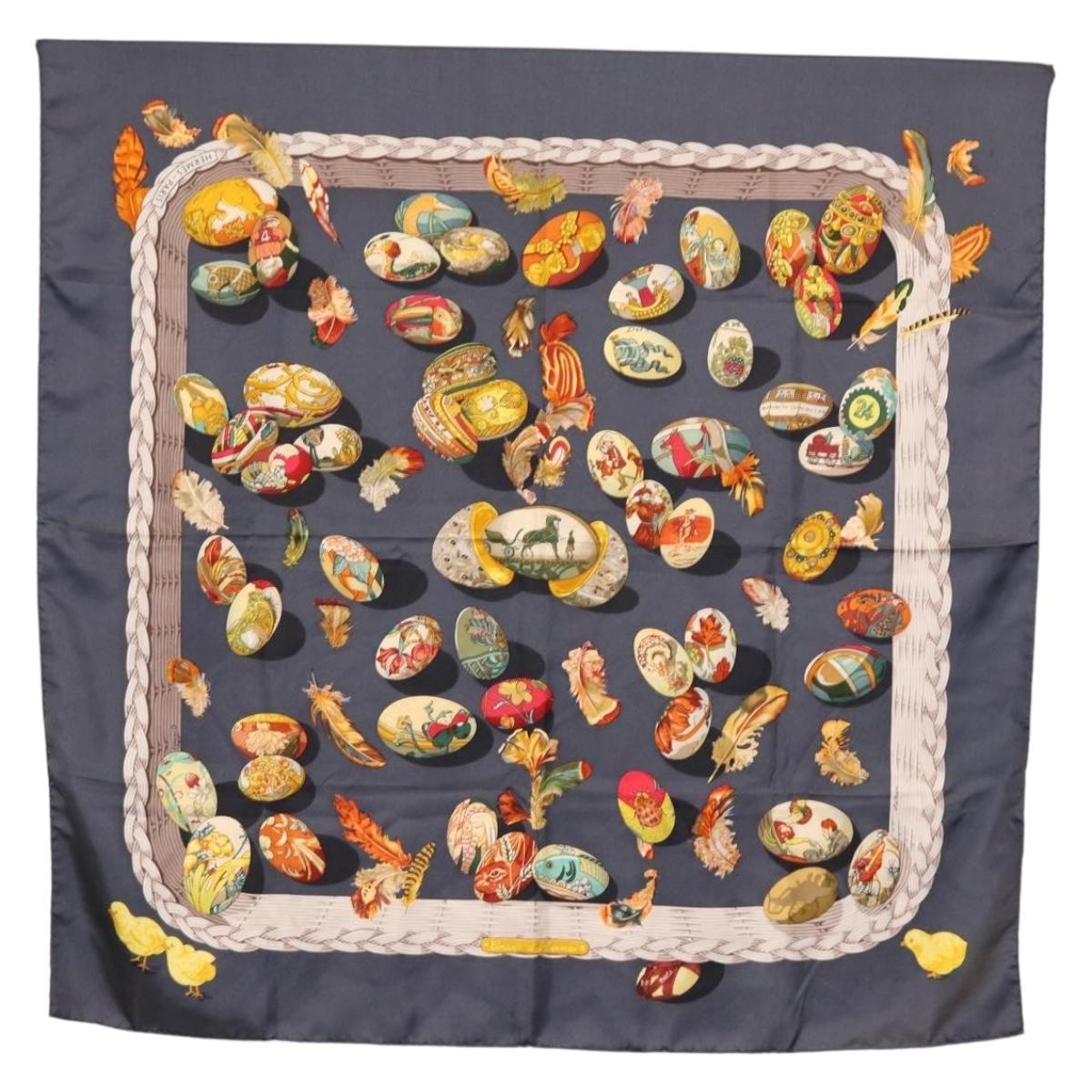 HERMES Carre 90 Scarf Silk ""COUVEE D'HERMES"" Gray Auth 149765
