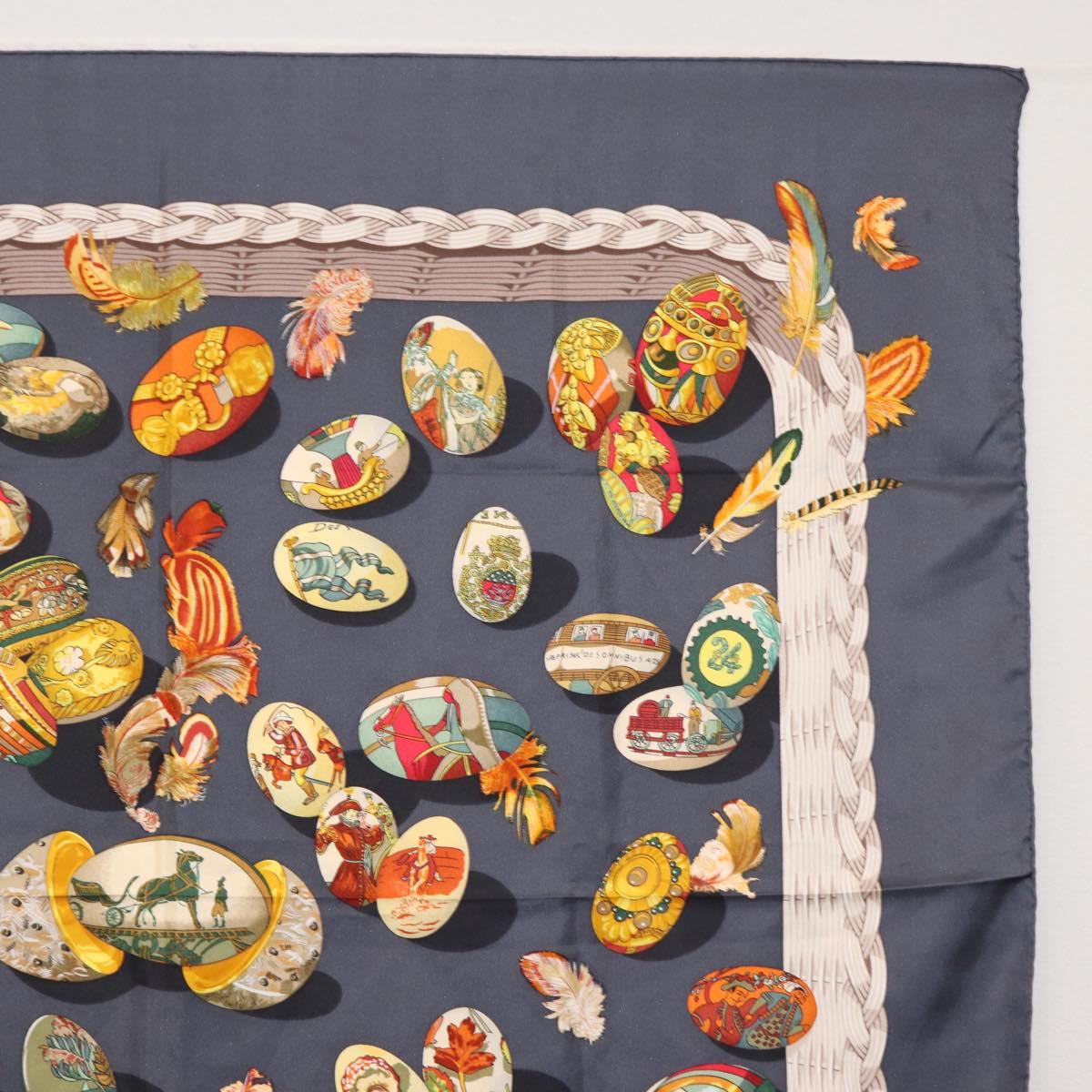 HERMES Carre 90 Scarf Silk ""COUVEE D'HERMES"" Gray Auth 149765