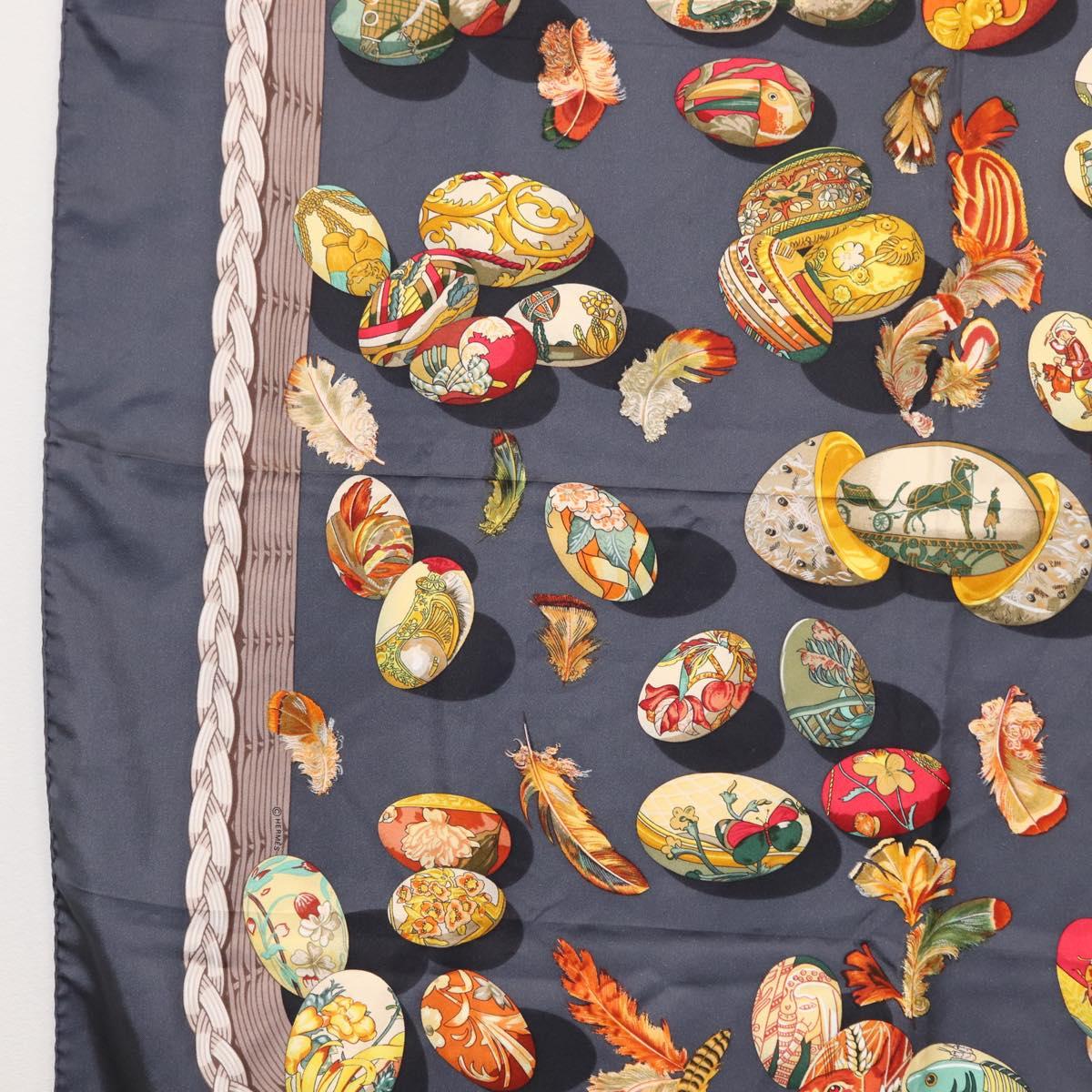 HERMES Carre 90 Scarf Silk ""COUVEE D'HERMES"" Gray Auth 149765