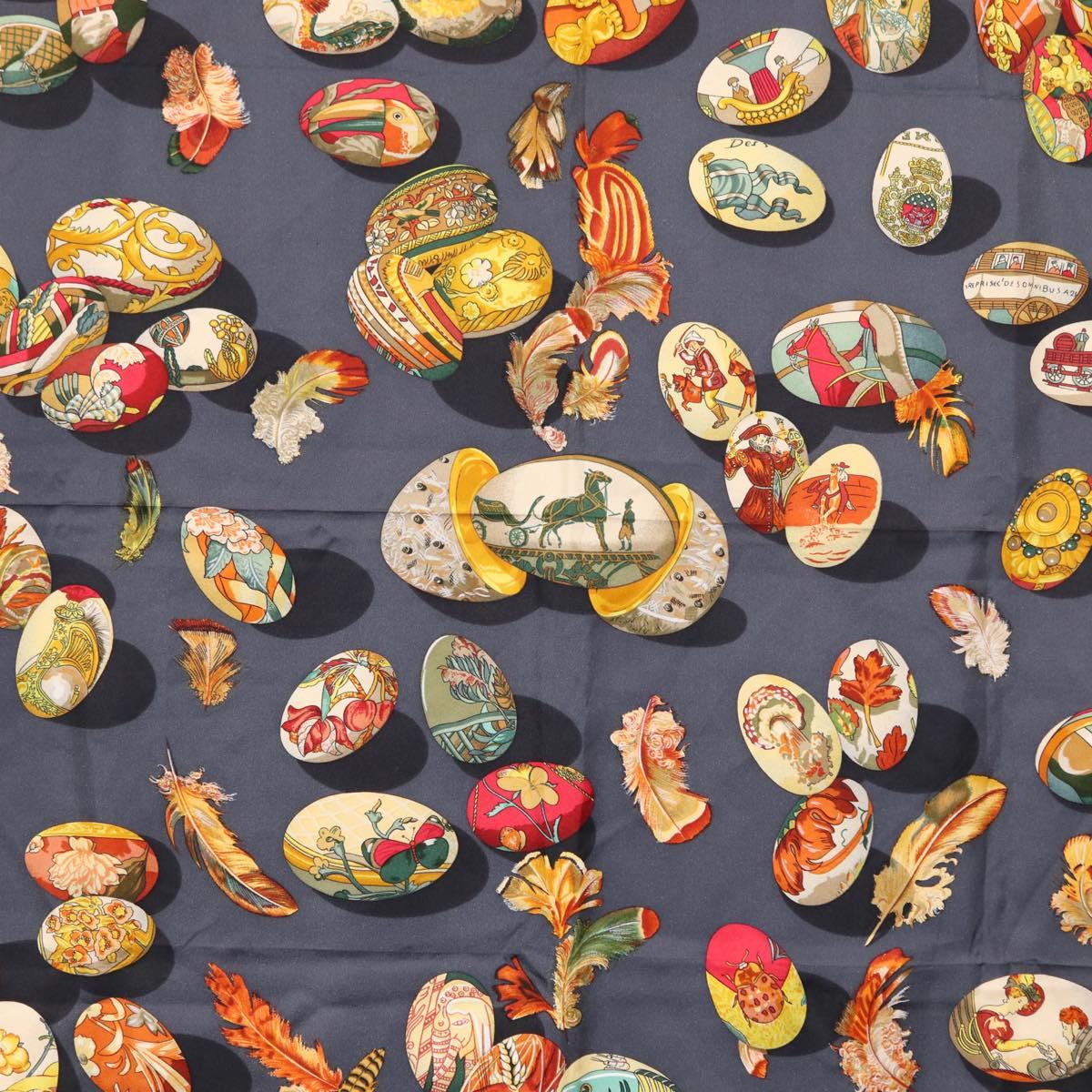 HERMES Carre 90 Scarf Silk ""COUVEE D'HERMES"" Gray Auth 149765