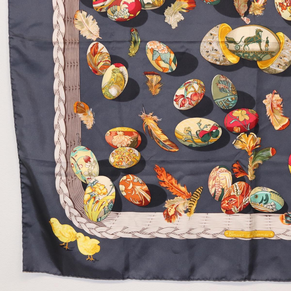 HERMES Carre 90 Scarf Silk ""COUVEE D'HERMES"" Gray Auth 149765