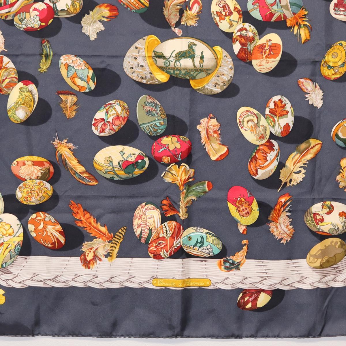 HERMES Carre 90 Scarf Silk ""COUVEE D'HERMES"" Gray Auth 149765