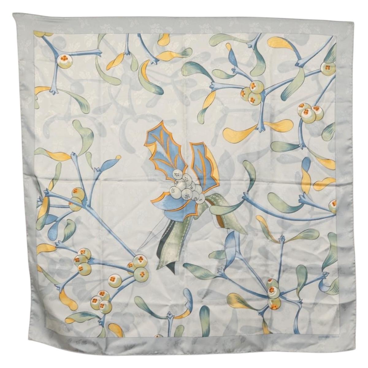 HERMES Carre 90 Scarf Silk ""Neige d'Antan detail"" Light Blue Auth 149766