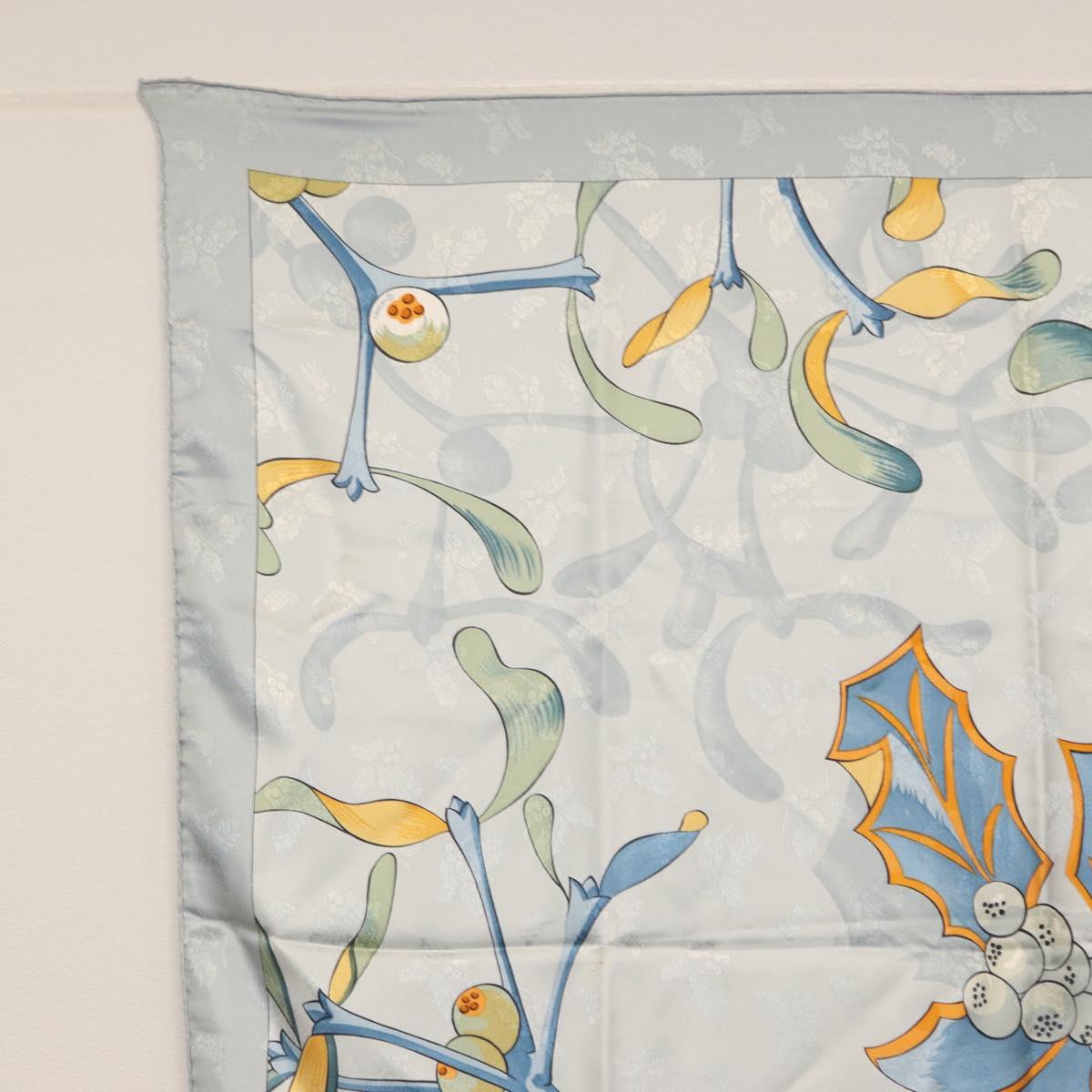 HERMES Carre 90 Scarf Silk ""Neige d'Antan detail"" Light Blue Auth 149766