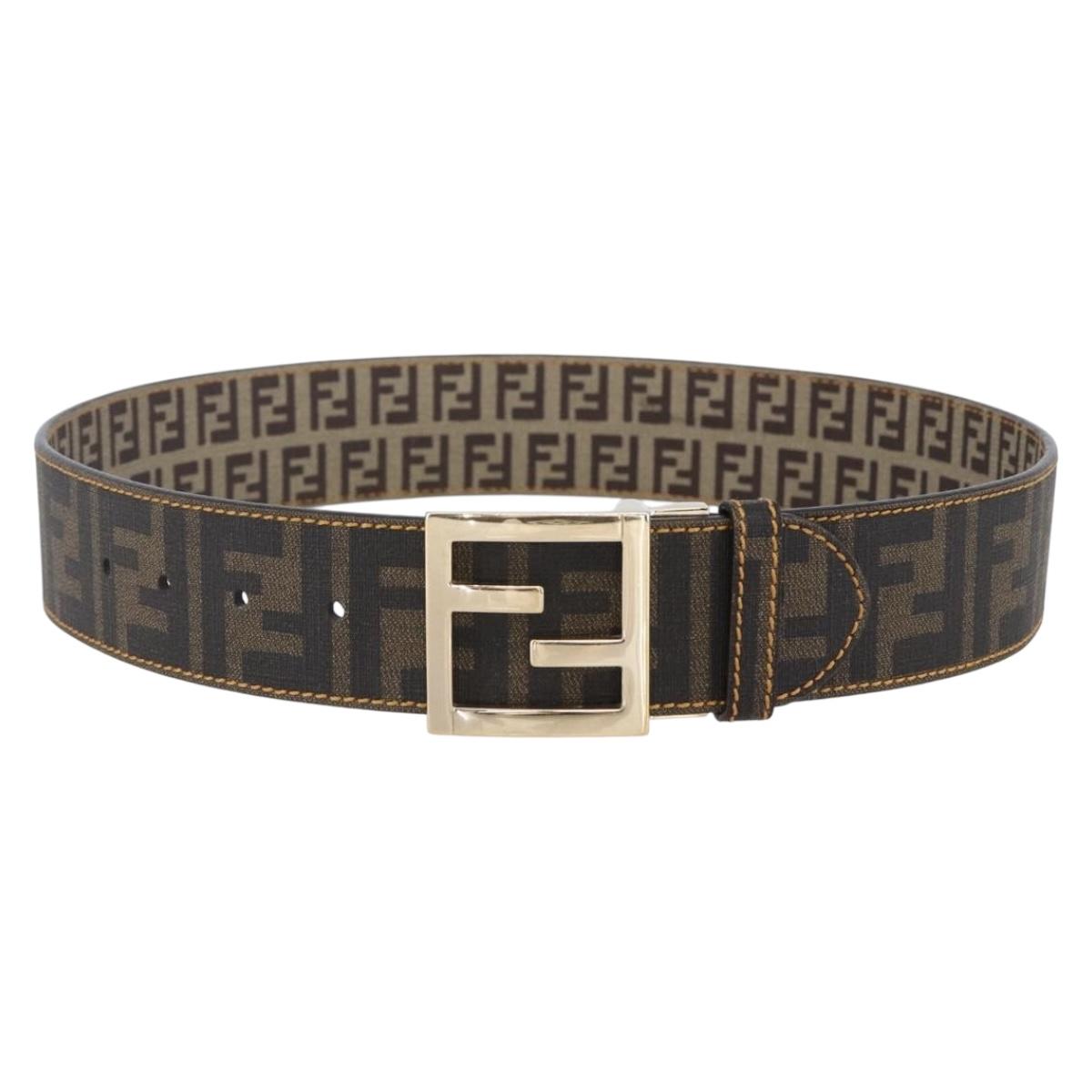 FENDI Zucca Canvas Belt 33.1"" Black Brown Auth 149770A